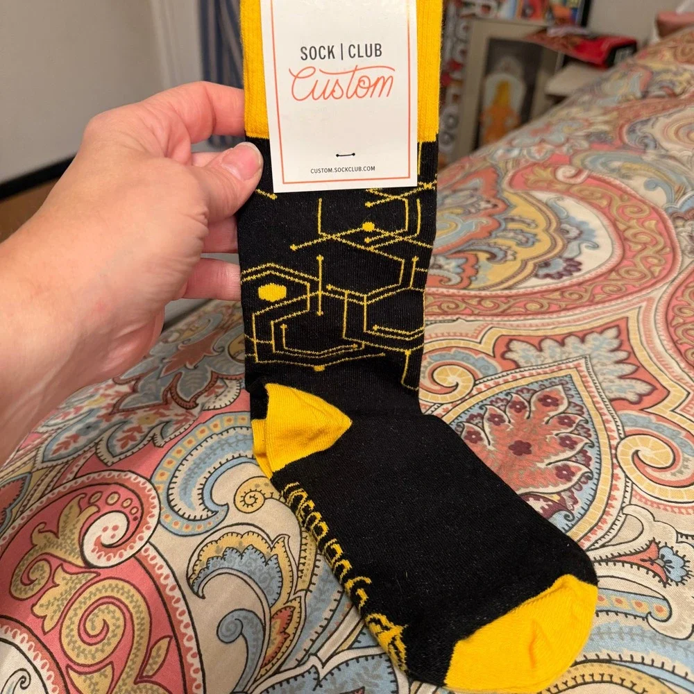 Sock Club Custom Cybereason Crew Socks Black Yellow Circuit‎ Tech Combed Cotton